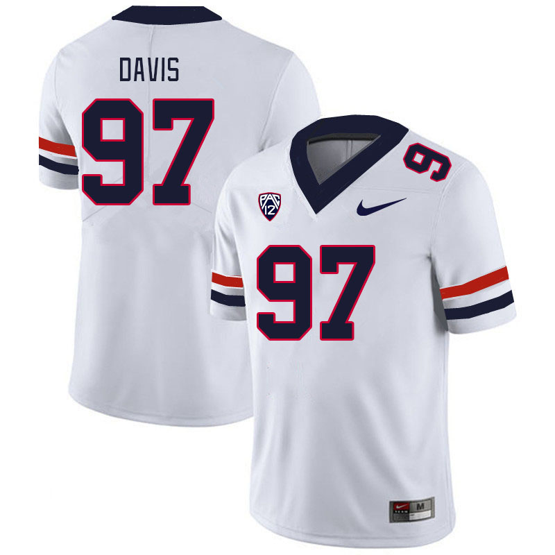 Men #97 Tristan Davis Arizona Wildcats College Football Jerseys Stitched Sale-White
